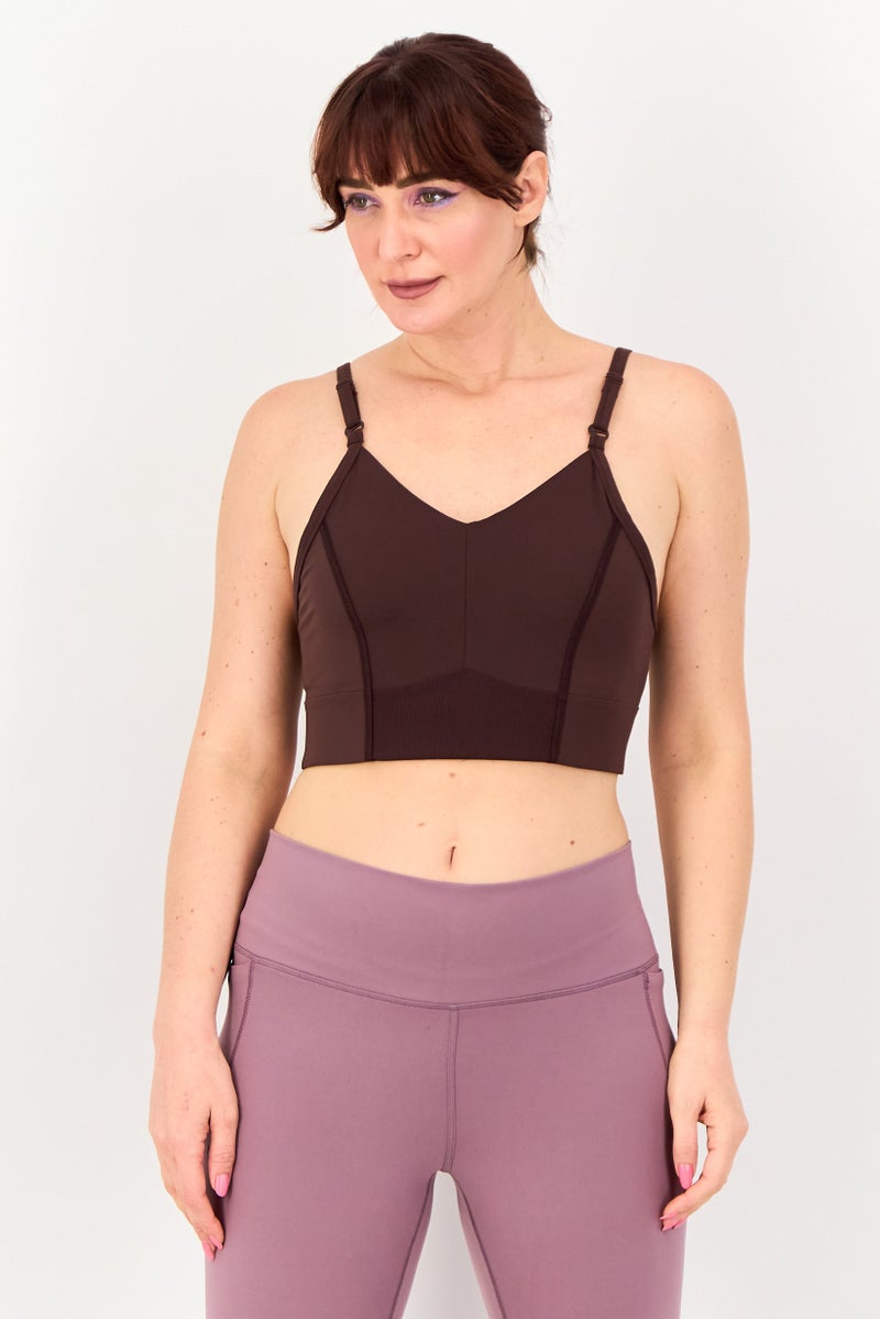 Nike Women Solid Padded Sports Bra, Dark Brown - Image 1